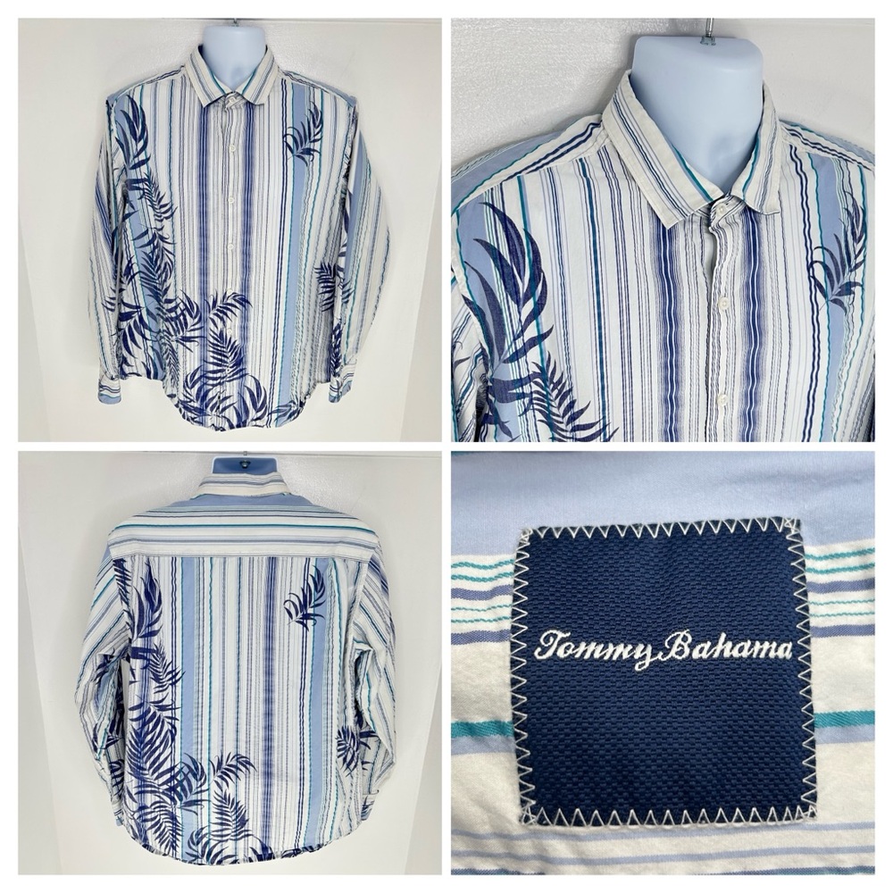 Tommy Bahama Frond With The Wind Violet Petal Button Striped Shirt Size Large